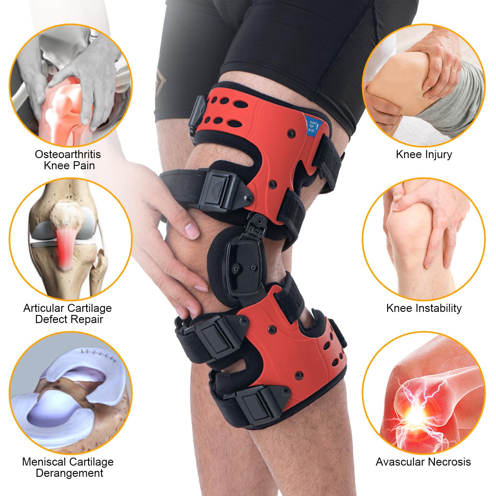OA Unloader Knee Brace with Sleeves and Anti-Strap for Osteoarthritis, Load Rheumatoid Arthritis, Bone on Bone Offloader, Cartilage Repair, Degeneration, Lateral Unloader Knee Brace (Red R)