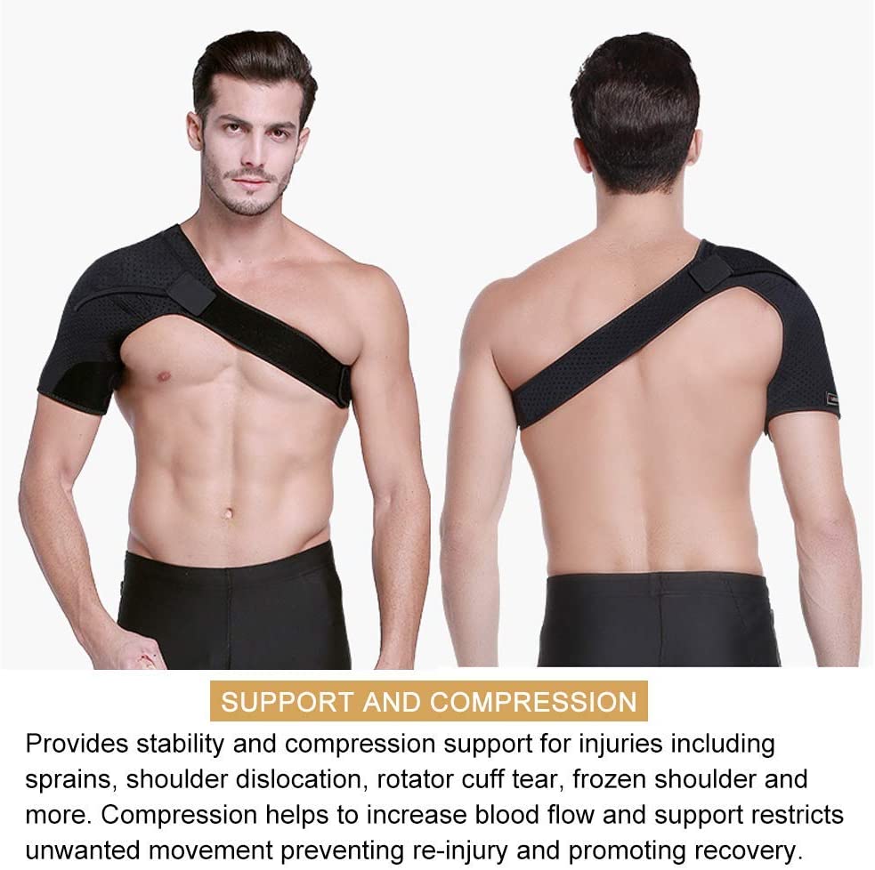 Shoulder Brace w/ Reusable Gel Ice Cold & Heat Pack For Injuries Pain Relief | Sling Support Wrap Hot Pack For Rotator Cuff , Arthritis