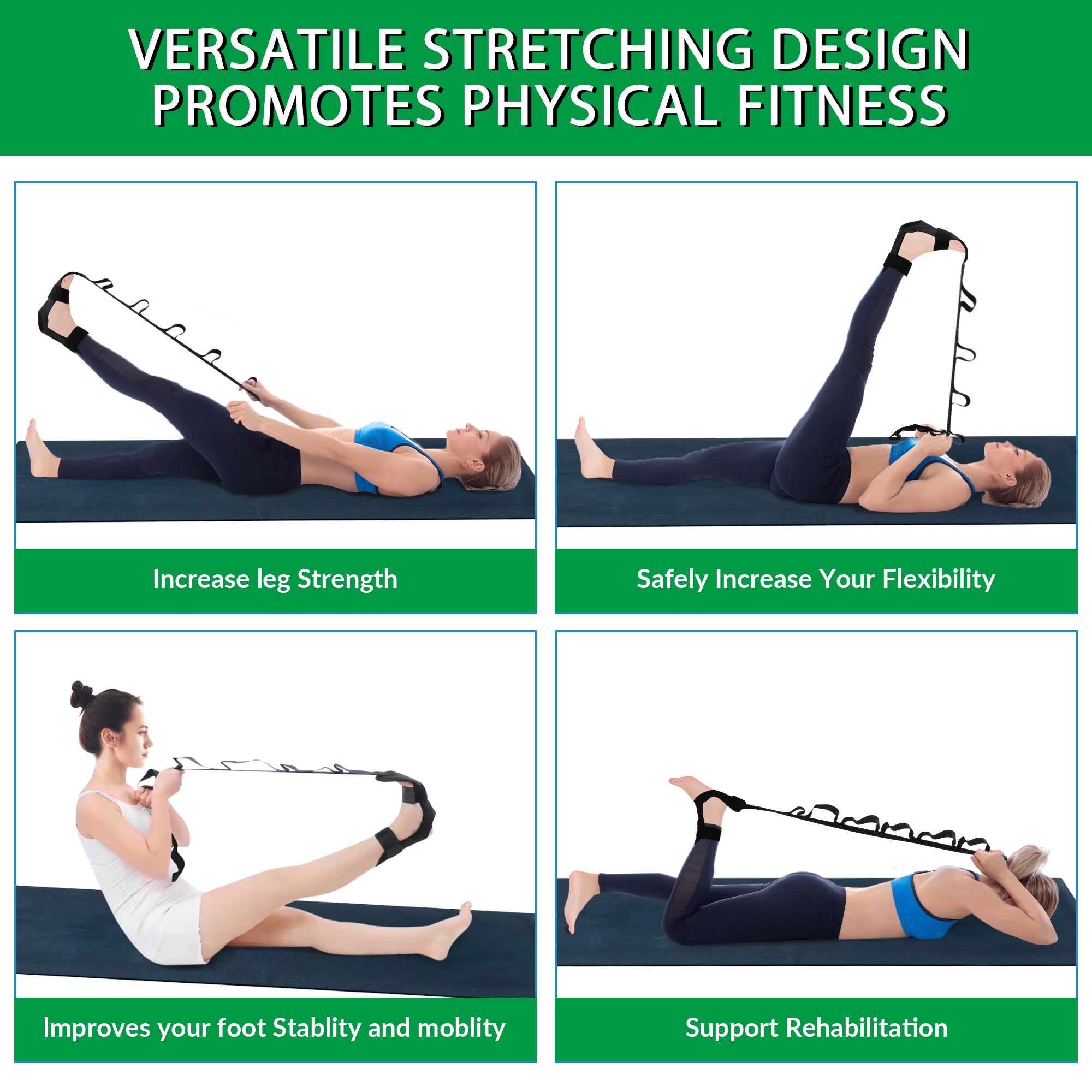 Foot Stretcher Belt, Foot Stretcher Stretch Strap for Plantar Fasciitis, Heel Spurs, Foot Drop, Achilles Tendonitis & Hamstring. Yoga Foot & Leg Stretch Strap (Black)
